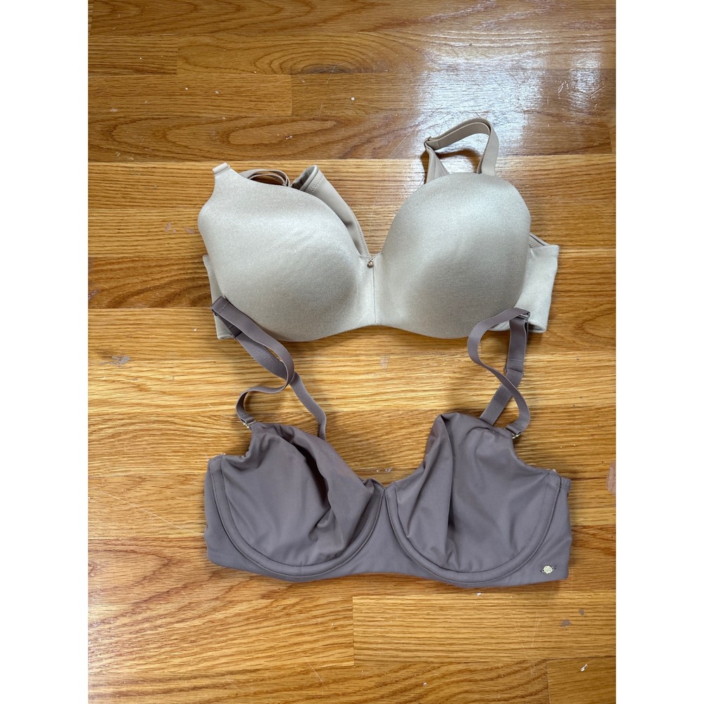 Cacique Bra Bundle Lot of 2 Tan T-Shirt 36D &‎ Mauve Unlined Underwire 36DD